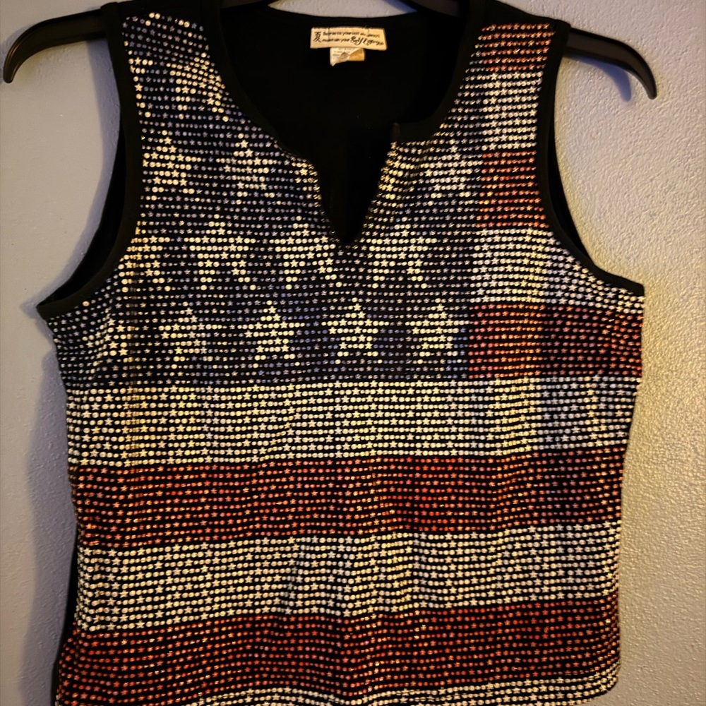 Self Esteem Black and Red Beaded Tank Top